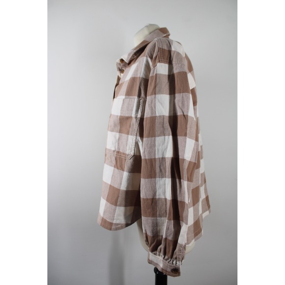 Everlane M Brown White Buffalo Check Organic Cotton Flannel Button Popover Shirt - Picture 4 of 10